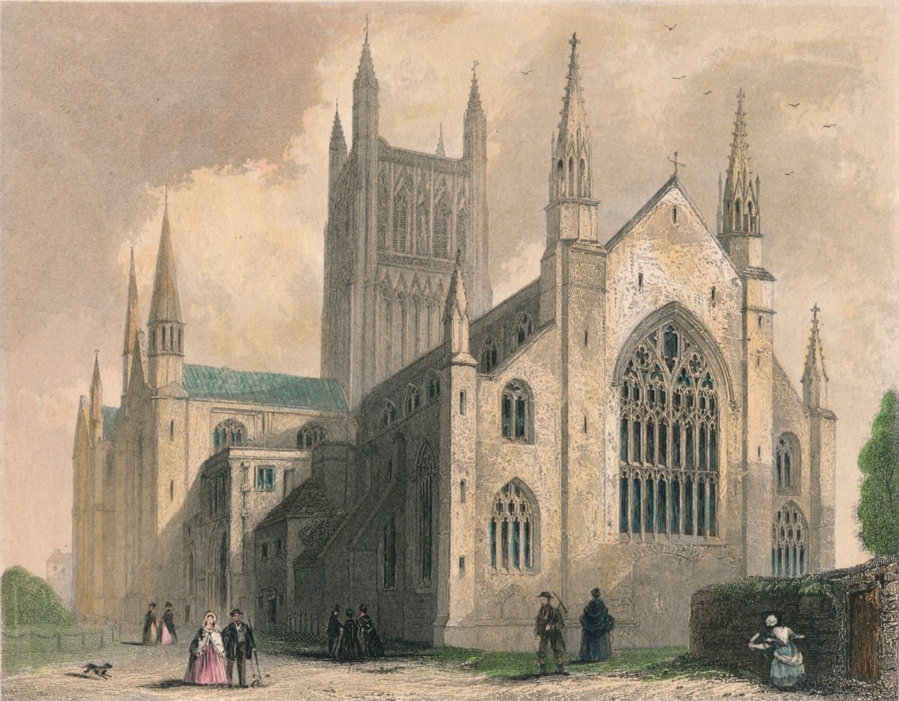 Worcesteri katedrális, North West View, 1836 alkotó: Henry Winkles
