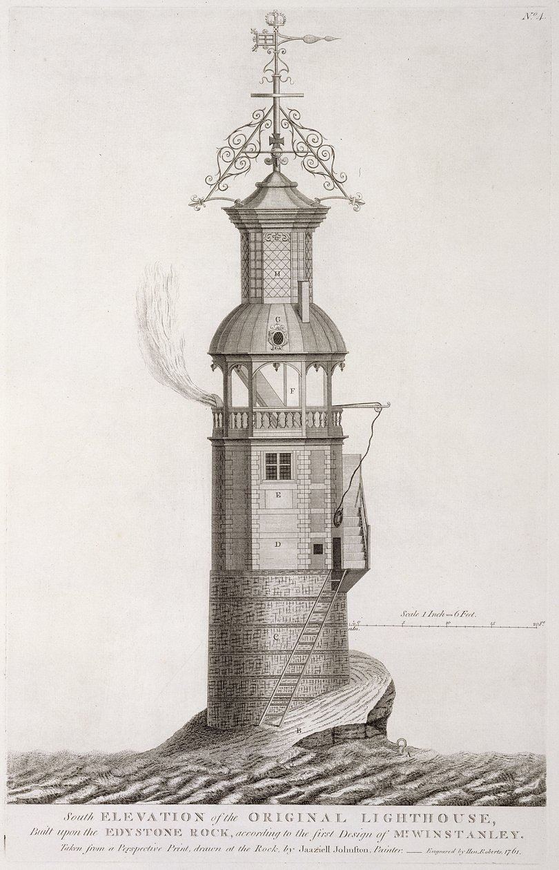 Eddystone világítótorony, amelyet Henry Roberts metszett (fl.1761), 1761 alkotó: Henry Winstanley
