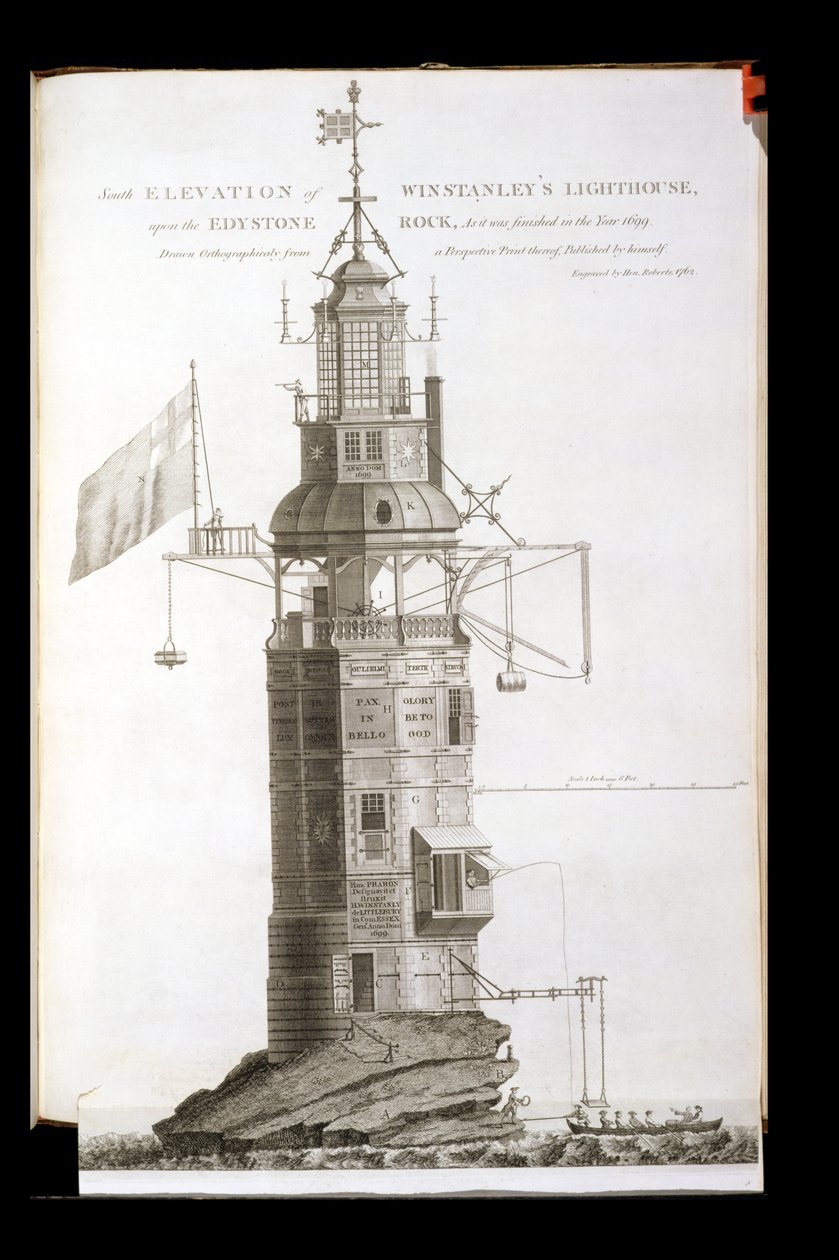 Eddystone világítótorony, amelyet Henry Roberts vésett (fl.1762), 1762 alkotó: Henry Winstanley