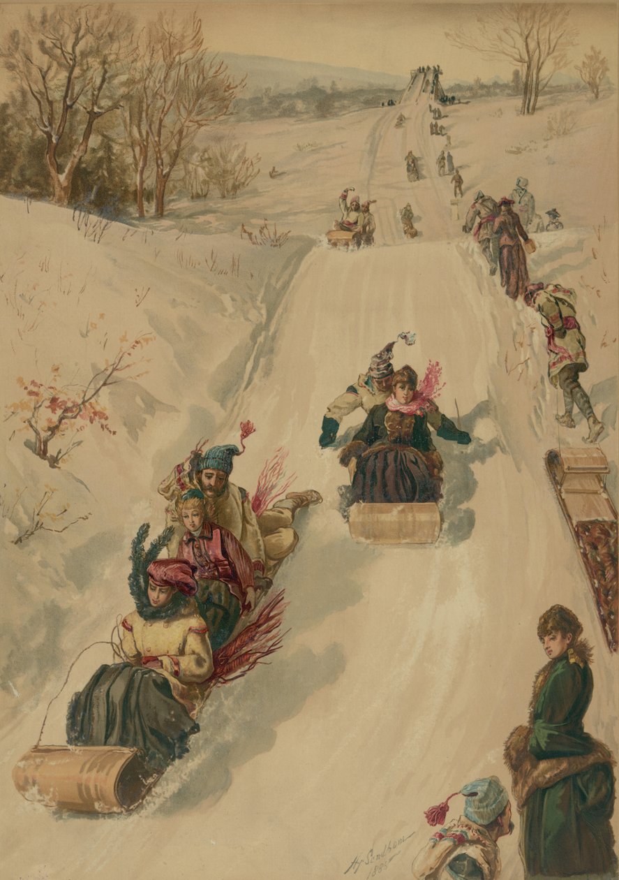 Szánkózás, L. Prang and Co., 1886 (akvatinta) alkotó: Henry after Sandham