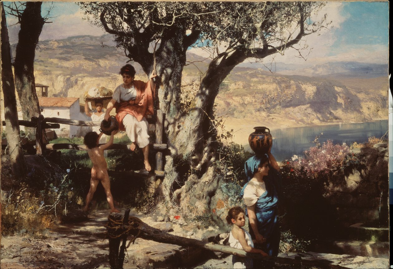 Az ókori Róma. Egy faluban. Henryk Siemiradzki (1843-1902) festménye, olaj, vászon. lengyel művészet alkotó: Henryk Siemieradzki