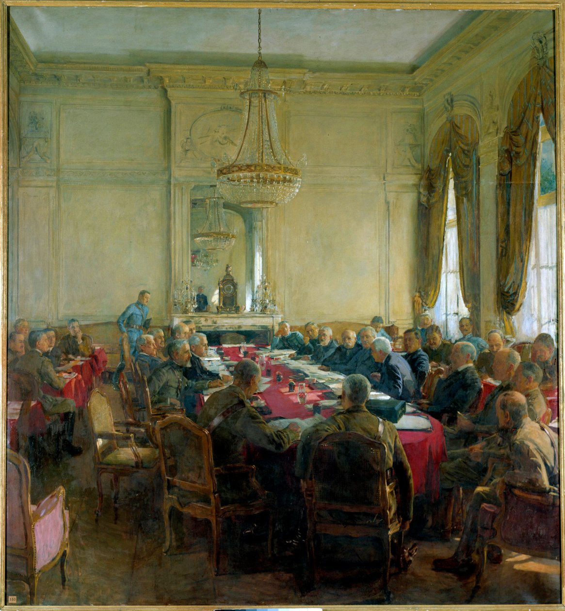 Első világháború (1914-1918): „A Felső Tanács ülése a versailles-i Trianon-palotában 1918 júliusában” alkotó: Herbert Arnould Olivier