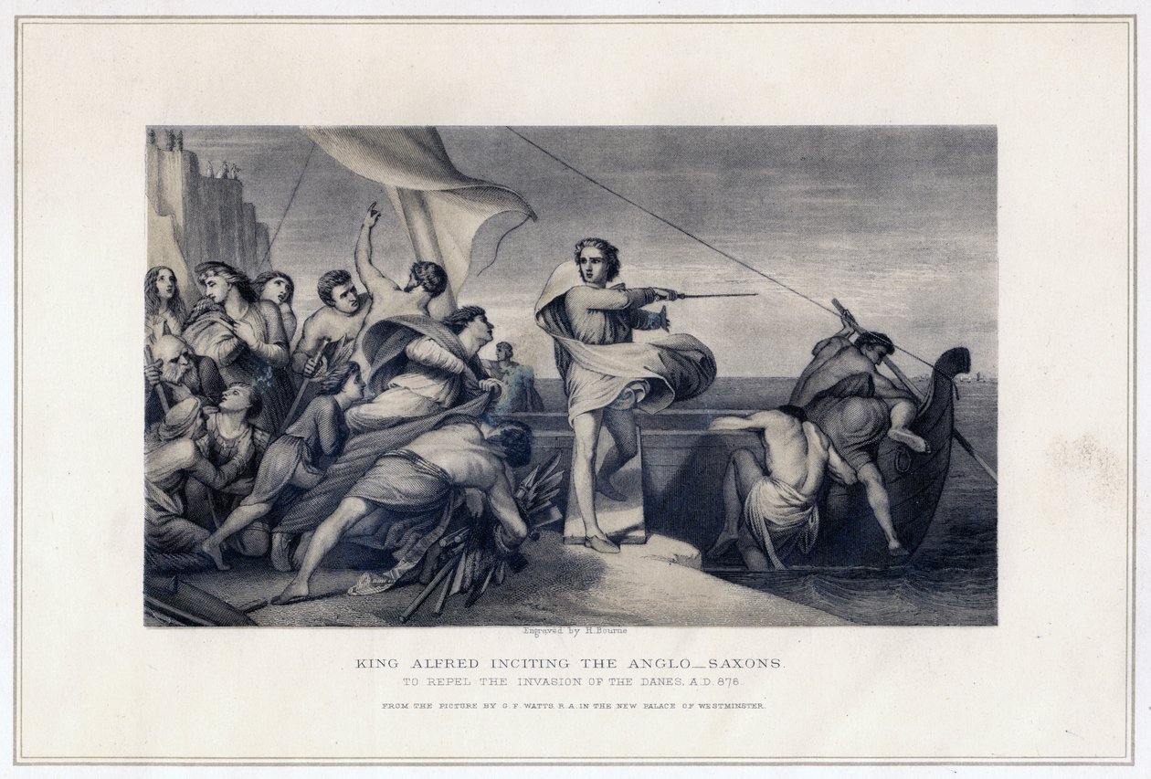 Alfréd király uszítja az angolszászokat a dánok inváziójának visszaverésére, 896, 1847 alkotó: Herbert Bourne