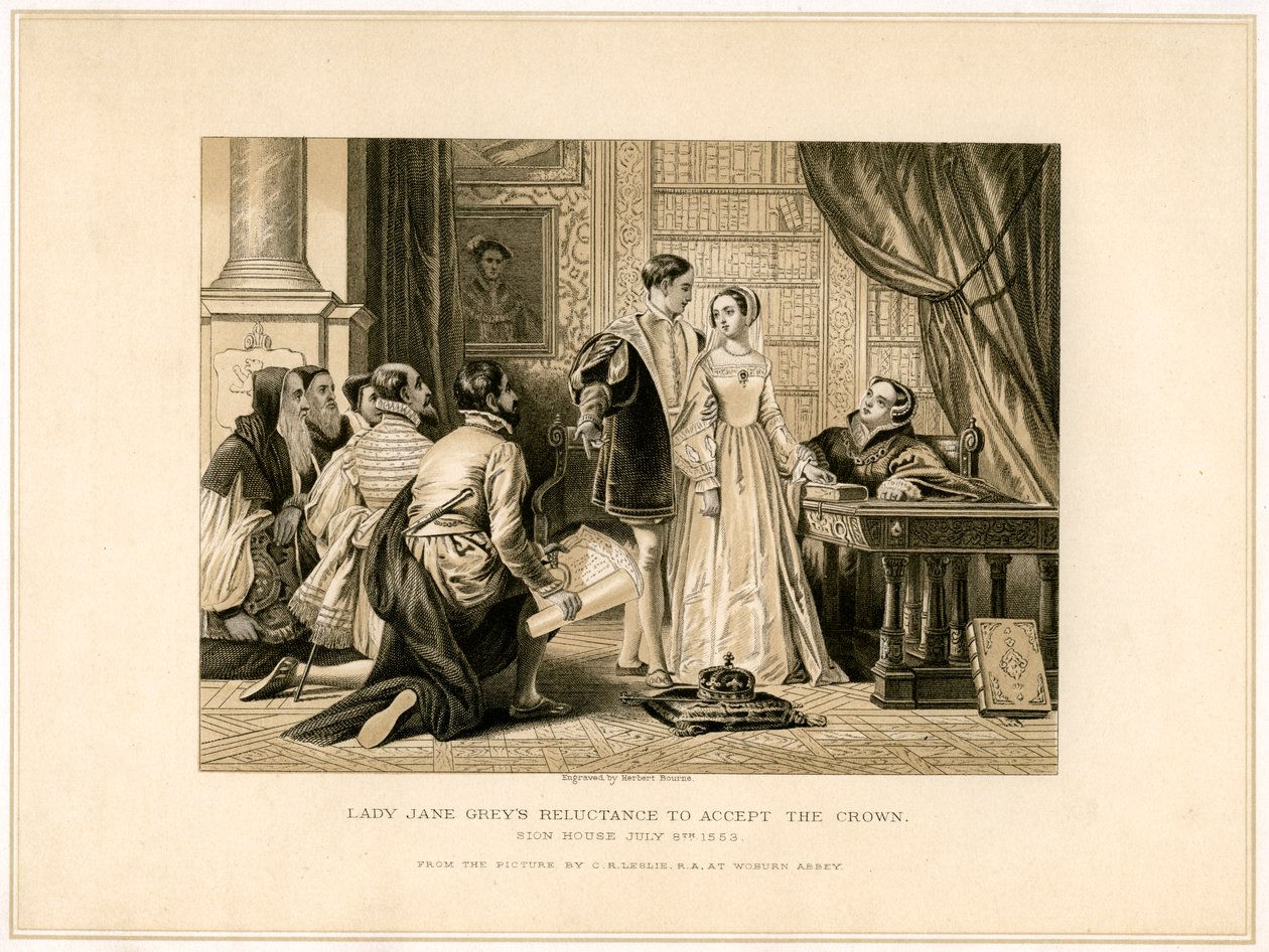 Lady Jane Grays vonakodás a korona elfogadásától, 19. század alkotó: Herbert Bourne