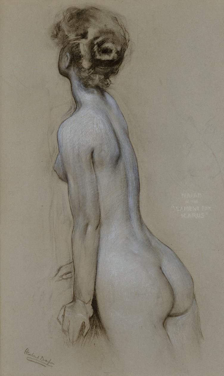 Naiad az Ikarusz siralmában (szén és kréta papíron) alkotó: Herbert James Draper