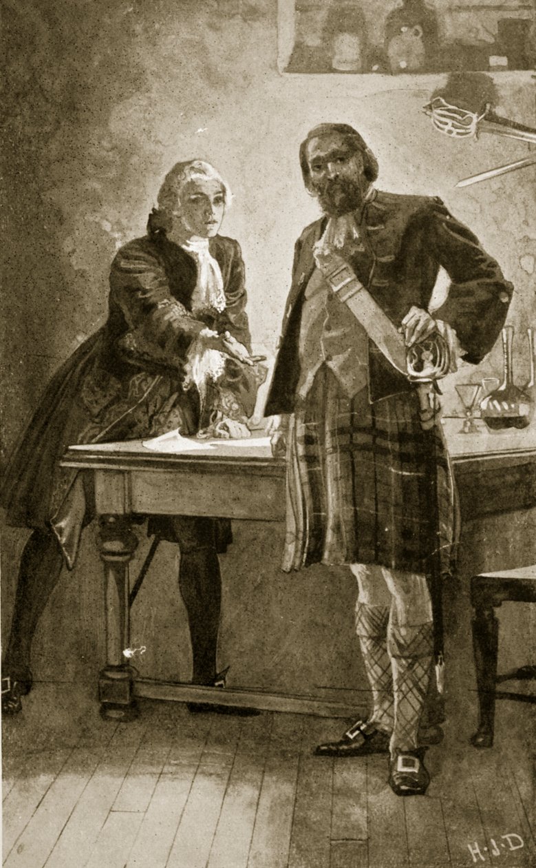 Károly herceg a lochieli Cameronhoz fordul, illusztráció a „Hutchinson története a brit nemzetről”, 1923 körül alkotó: Herbert James Draper