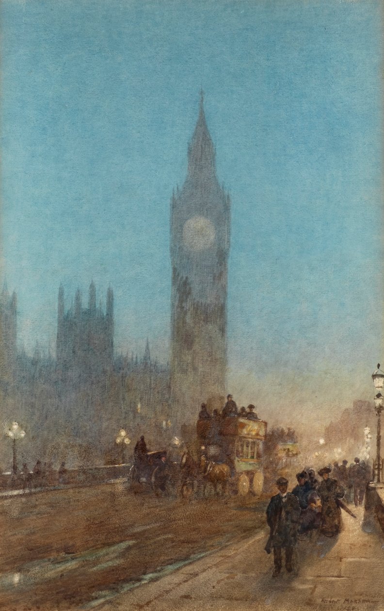 Alkonyat a Westminster hídon (akvarell és testfesték) alkotó: Herbert Menzies Marshall