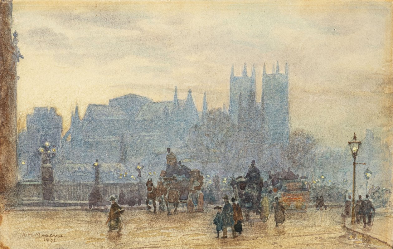 Westminster apátság a Westminster hídról 1892 (akvarell) alkotó: Herbert Menzies Marshall