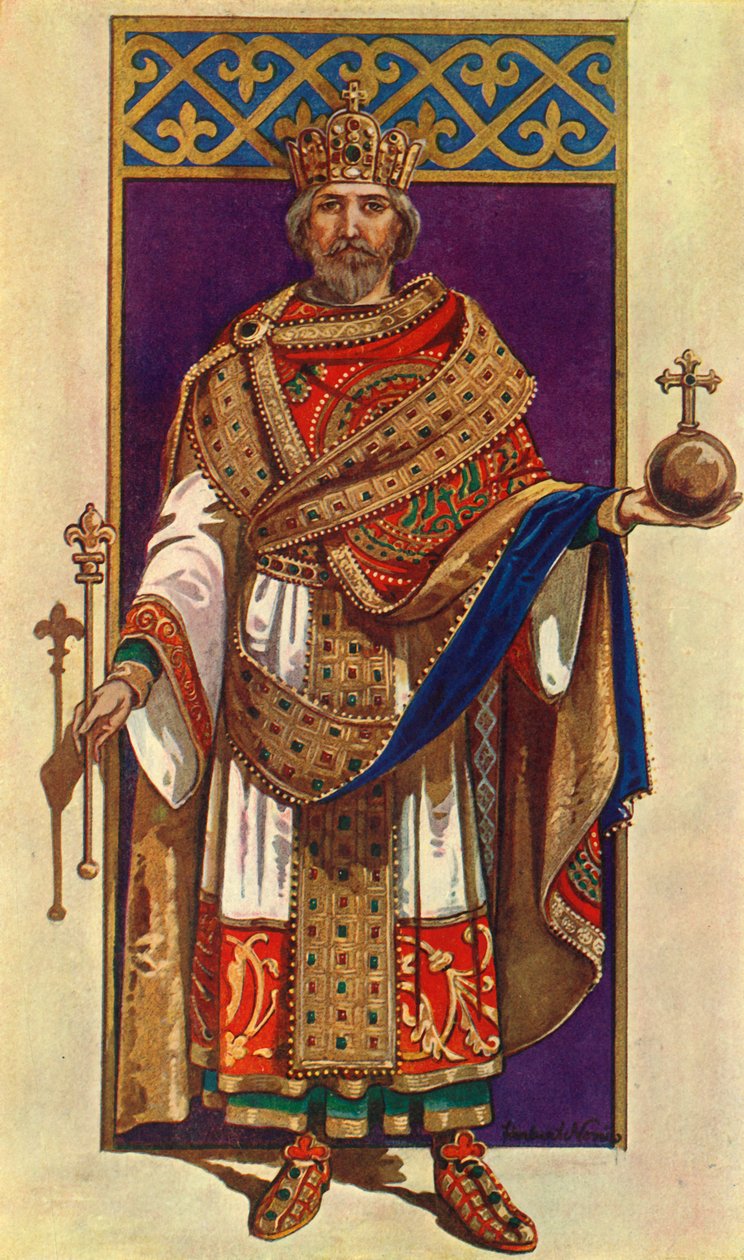 Nagy Károly császár teljes ruhában, i.sz. 800, 1924. alkotó: Herbert Norris