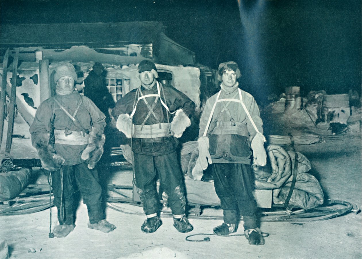 Bowers, Wilson és Cherry-Garrard a Cafe Crozier-be készülnek, 1911. június 27., 1913. alkotó: Herbert Ponting