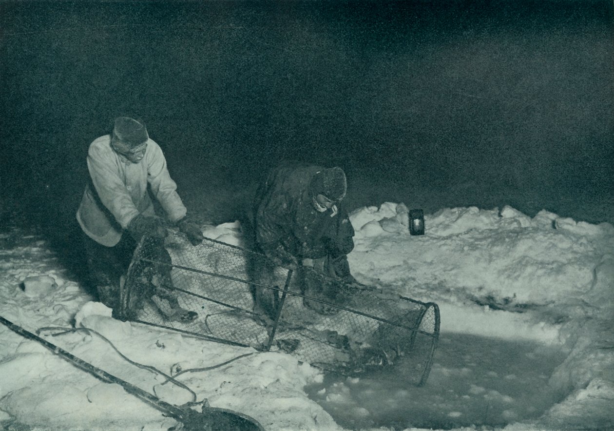 Dr. Atkinson és Clissold felvonva a halcsapdát, 1911. május 28., 1913. alkotó: Herbert Ponting