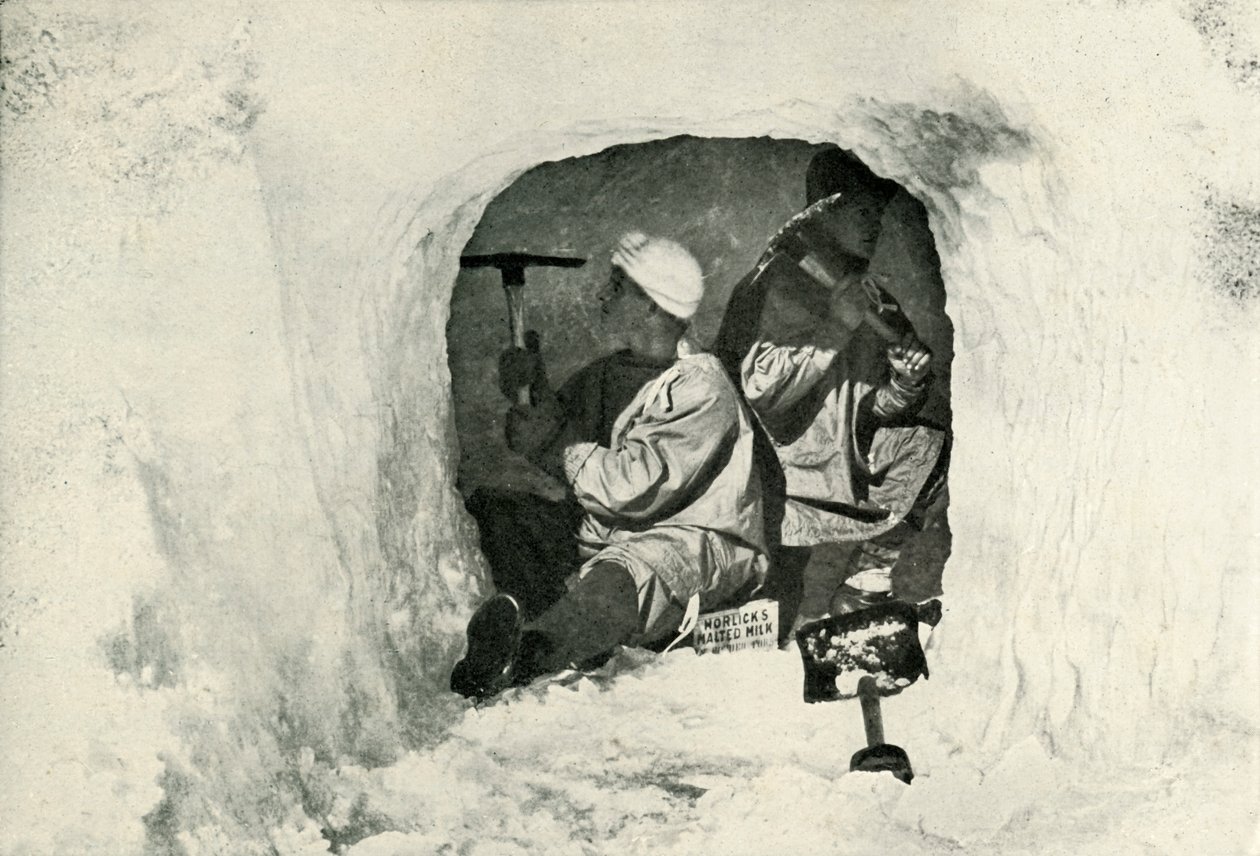 hadnagy Evans és Nelson barlangot vág a hűtő tárolására, 1911. január 12., 1913. alkotó: Herbert Ponting