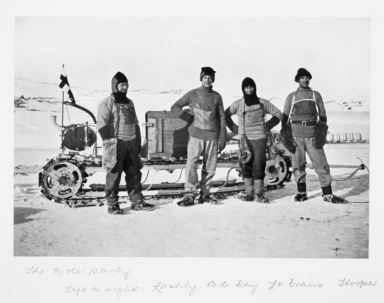 Motoros parti – balról jobbra: Lashly, Day, Evans és Hooper” a „Scott utolsó expedíciójából” alkotó: Herbert Ponting