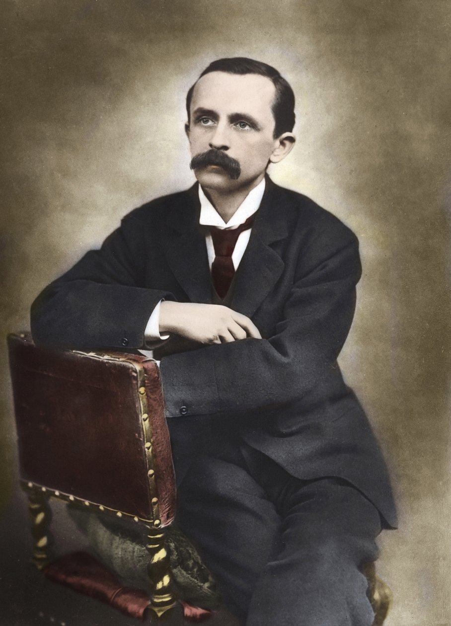 J.M.Barrie portréja, amelyet Barraud fényképezett 1893-ban - James Matthew Barrie (1860-1937), skót író, Peter Pan alkotója - Színes fénykép. alkotó: Herbert Rose Barraud
