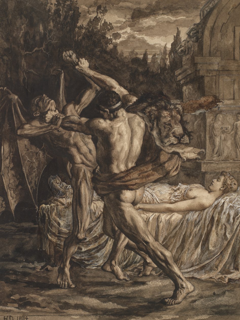 Herkules küzd a halállal Alcestis lelkéért alkotó: Herbert Thomas Dicksee
