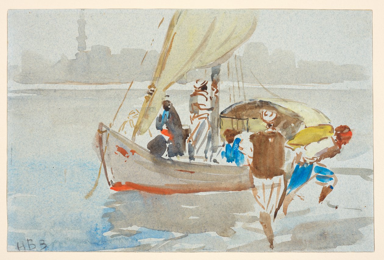 Kairó látképe (?) (korábban "Velence látképe"), 1860-97 körül (akvarell világoskék szőtt papíron, lefektetve) alkotó: Hercules Brabazon Brabazon