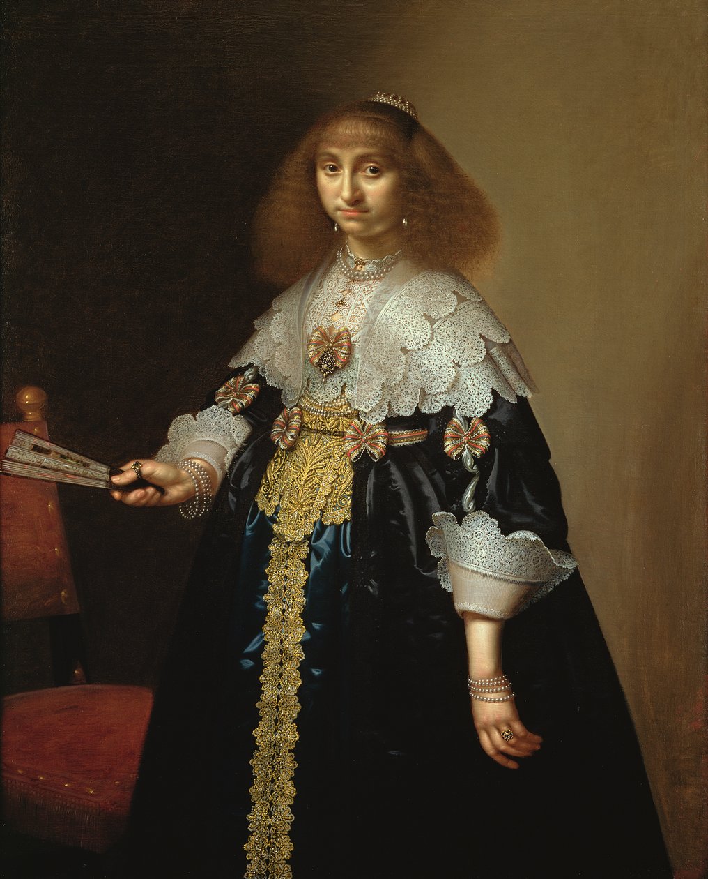 Egy hölgy portréja kidolgozott hímzett jelmezben, 1640 alkotó: Hercules Sanders
