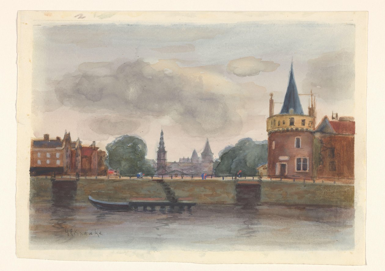 Kilátás a Schreierstorenre Amszterdamban alkotó: Herman Eduard Knaake (signed by artist)