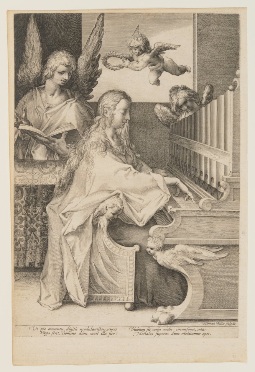 Szent Cecília orgonán játszik két angyallal alkotó: Herman Jansz. Muller