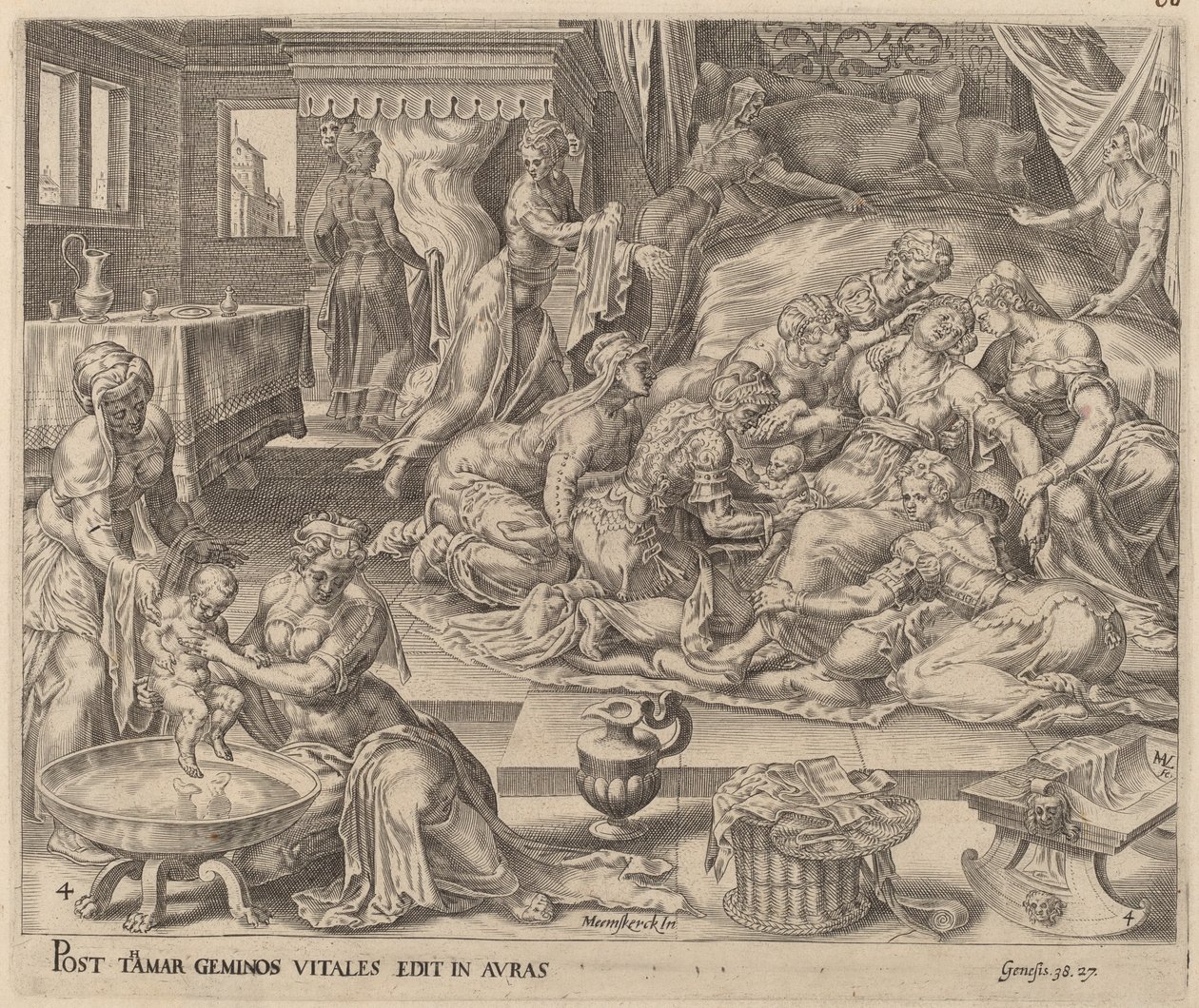 Pharez és Zara születése alkotó: Herman Jansz Muller after Maerten van Heemskerck
