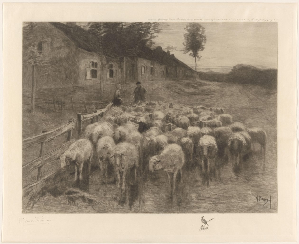 Pásztor és egy nő egy birkanyájjal alkotó: Herman Johannes van der Weele (signed by artist)