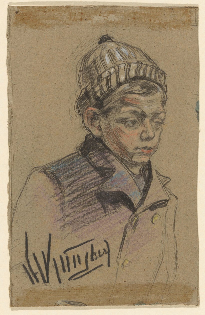 Fiú kabáttal és kalappal alkotó: Herman Kruyder (signed by artist)