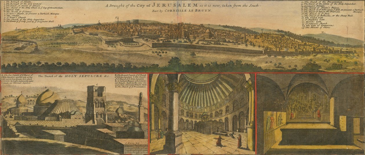 Jeruzsálem 1730-as évekbeli nézetei, térkép részlet Herman Molltól alkotó: Herman Moll