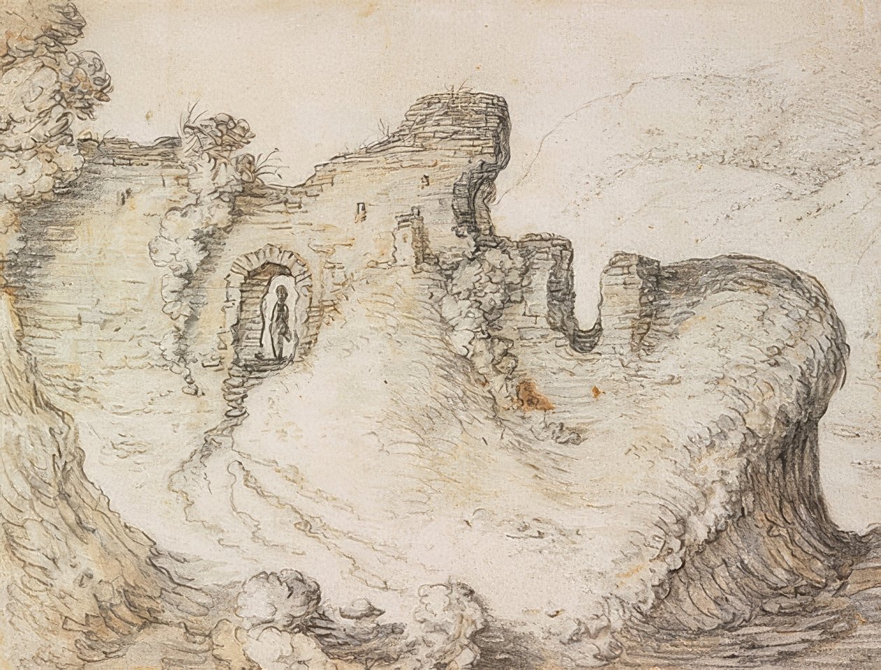 Hegyi táj romokkal. 1650 körül alkotó: Herman Saftleven
