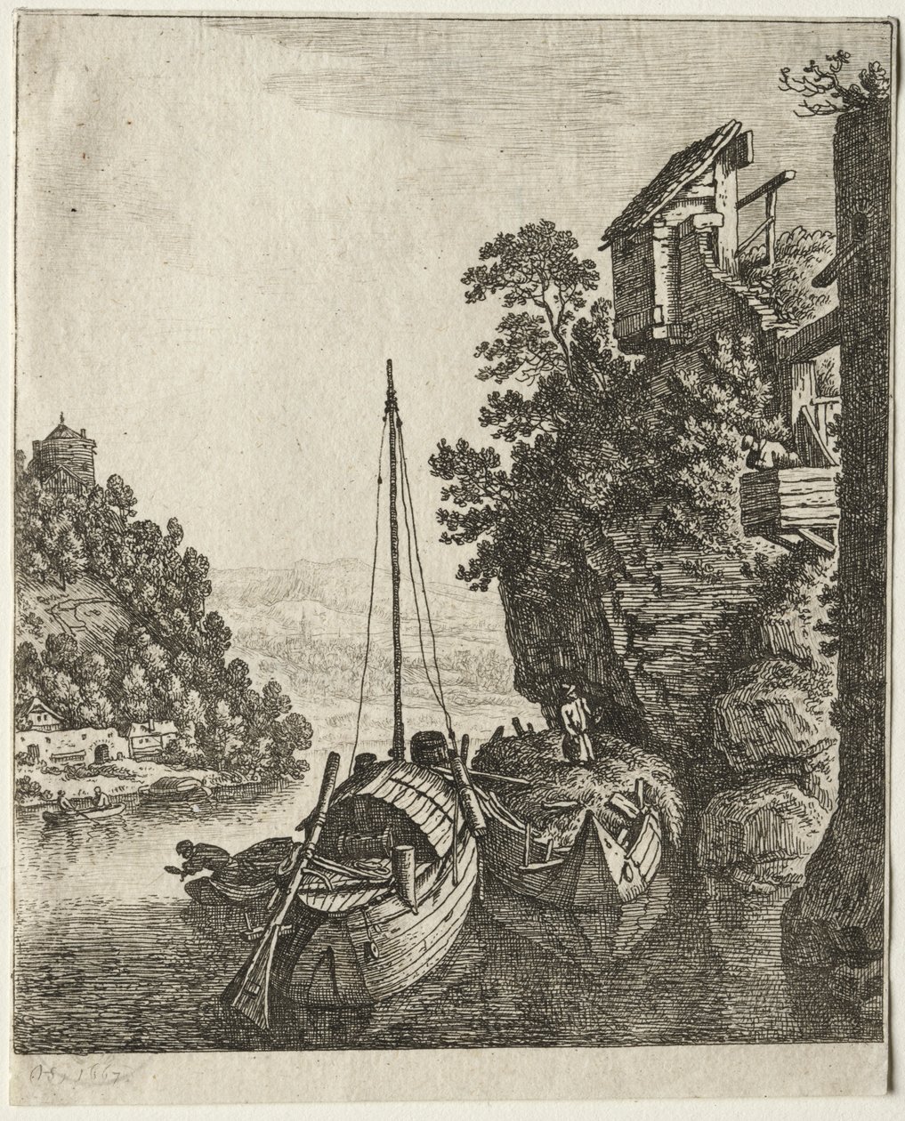 Két csónak egy szikla alatt kikötve, 1667. alkotó: Herman Saftleven