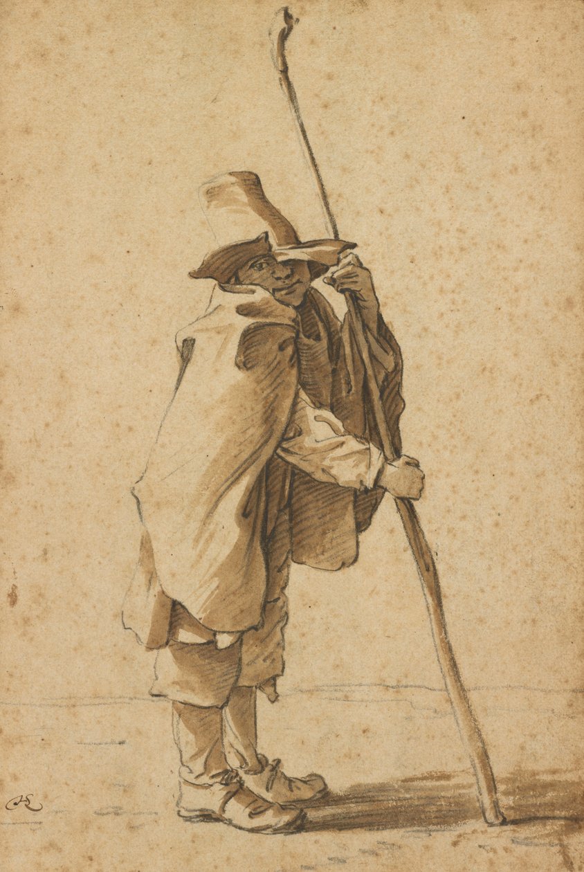 Egy fiatal pásztor a "Houlette"-re támaszkodva alkotó: Herman Saftleven the Younger