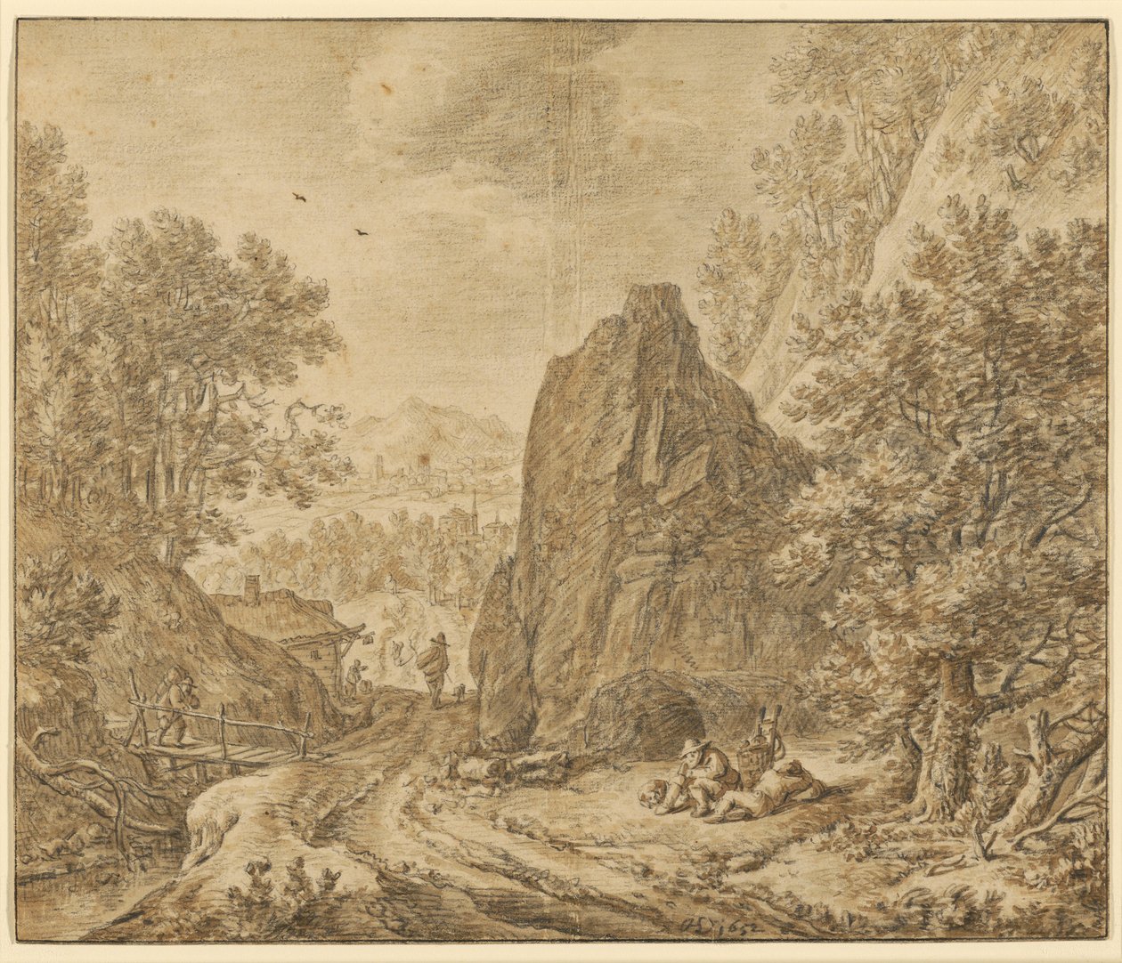 Hegyi tájkép figurákkal alkotó: Herman Saftleven the Younger