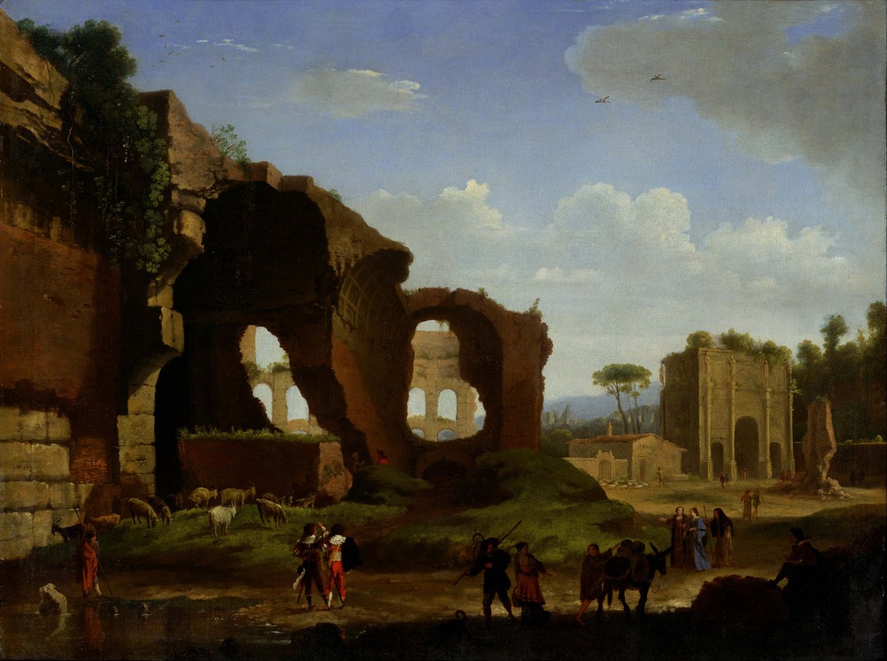 Róma látképe Vénusszal, a római templommal és a konstantinápolyi diadalívvel. alkotó: Herman van Swanevelt