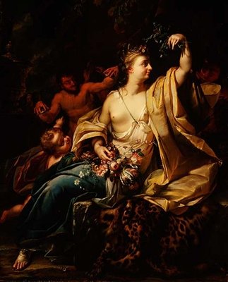 Bacchante puttóval, szatírokkal és nimfákkal alkotó: Herman van der Myn