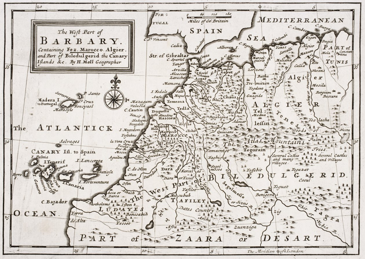 Barbary nyugati részének térképe, 1720 körül alkotó: Hermann Moll