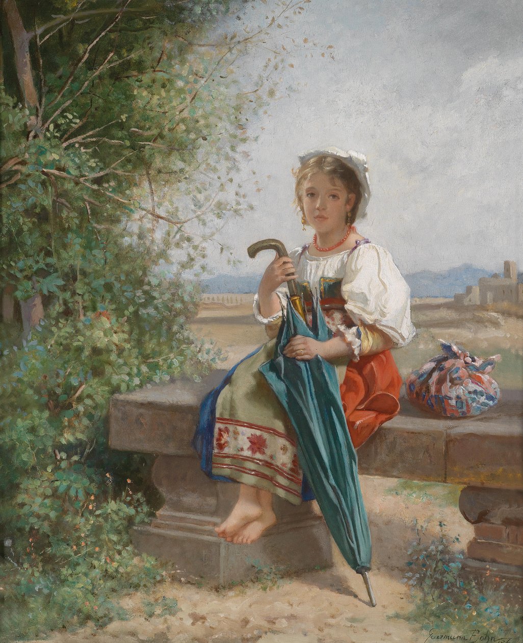 Római lány pihen a Campagna tájon alkotó: Hermann von Bohn