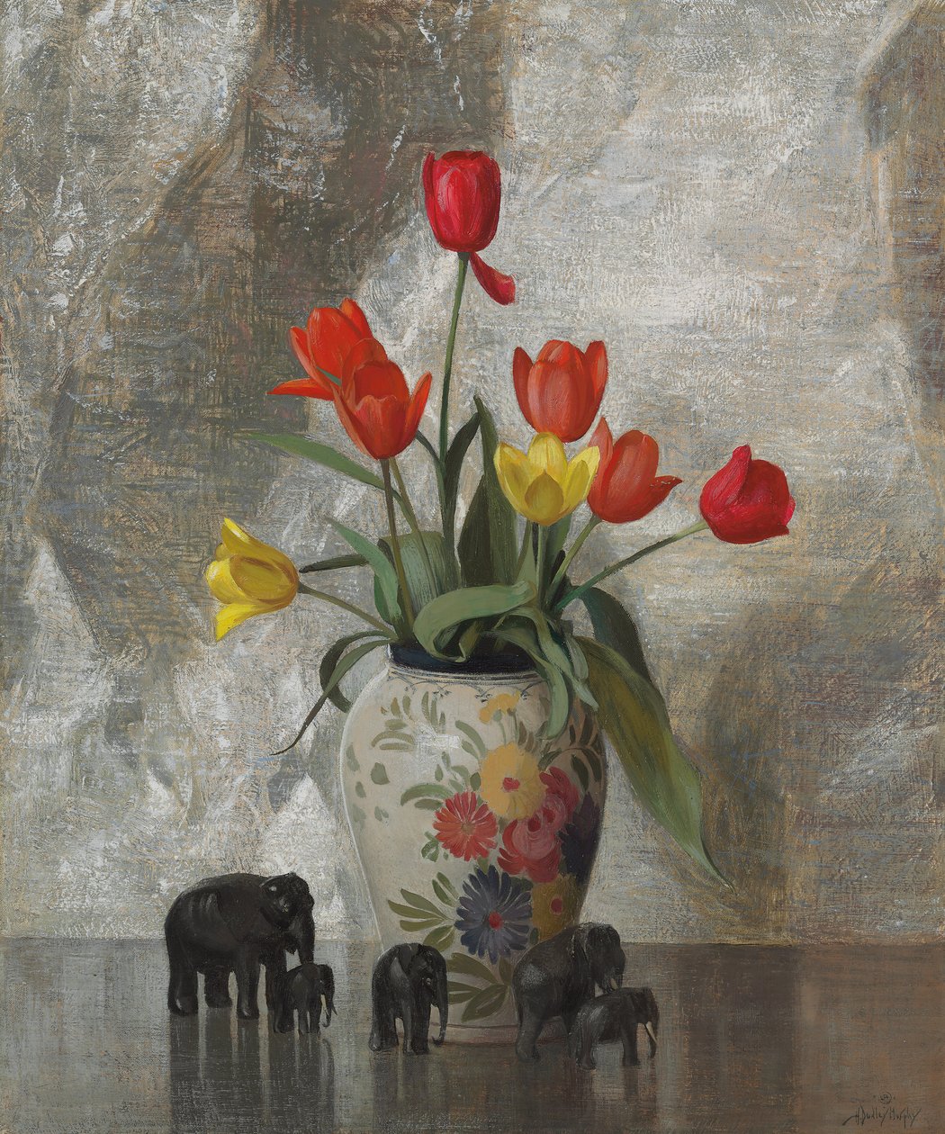 Elefántok és tulipánok (olaj, vászon) alkotó: Hermann Dudley Murphy