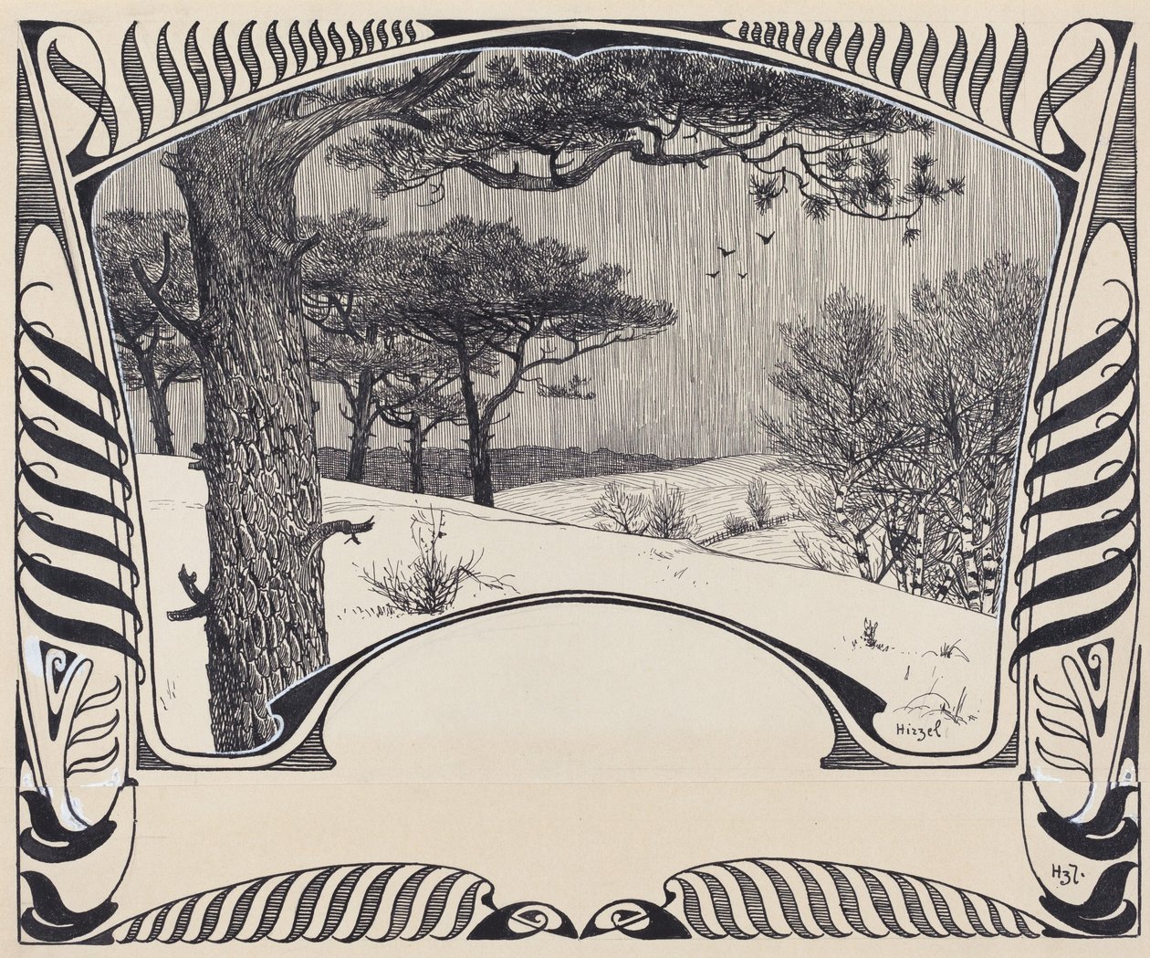 Téli táj egy jugendstil határon belül alkotó: Hermann Hirzel