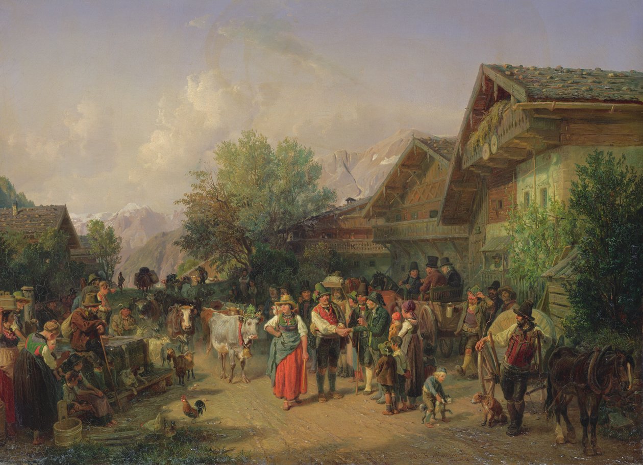Hazatérés az alpesi legelőről, 1848 alkotó: Hermann Kauffmann