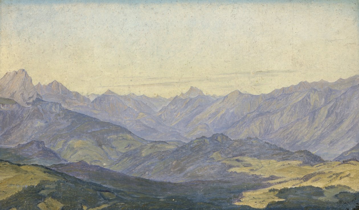 Mountain Valley Oberbayernben, 1829 (olaj, papír) alkotó: Hermann Kauffmann