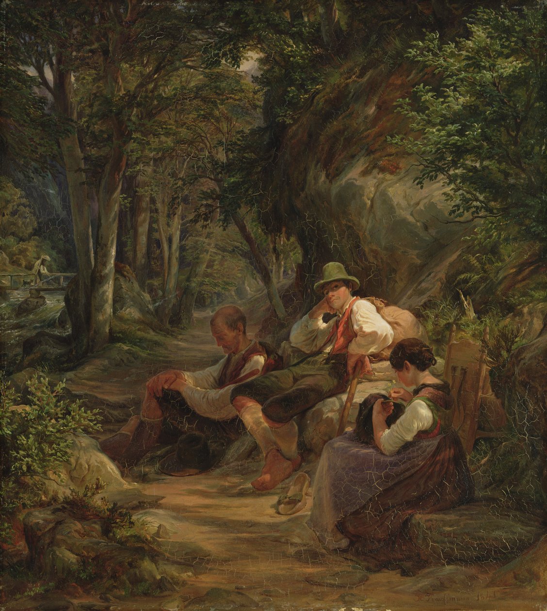 Három felső-bajor egy alpesi ösvényen pihen, 1841 alkotó: Hermann Kauffmann