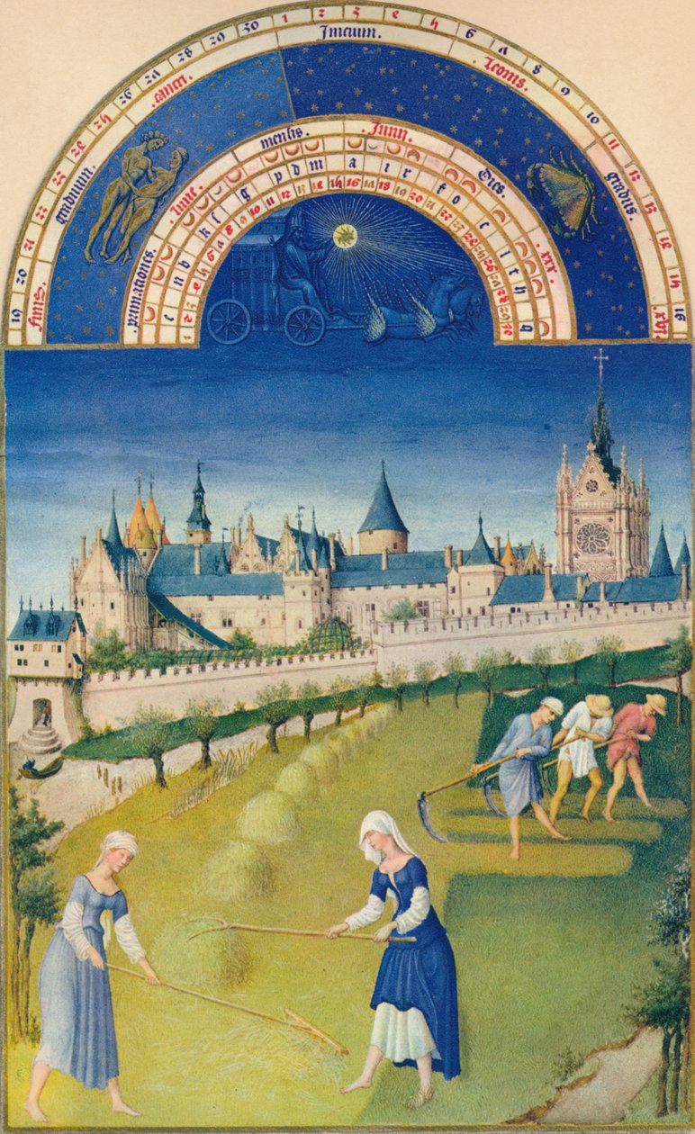 Június - a palota és a Sainte-Chapelle, 15. század, 1939 alkotó: Hermann Limbourg