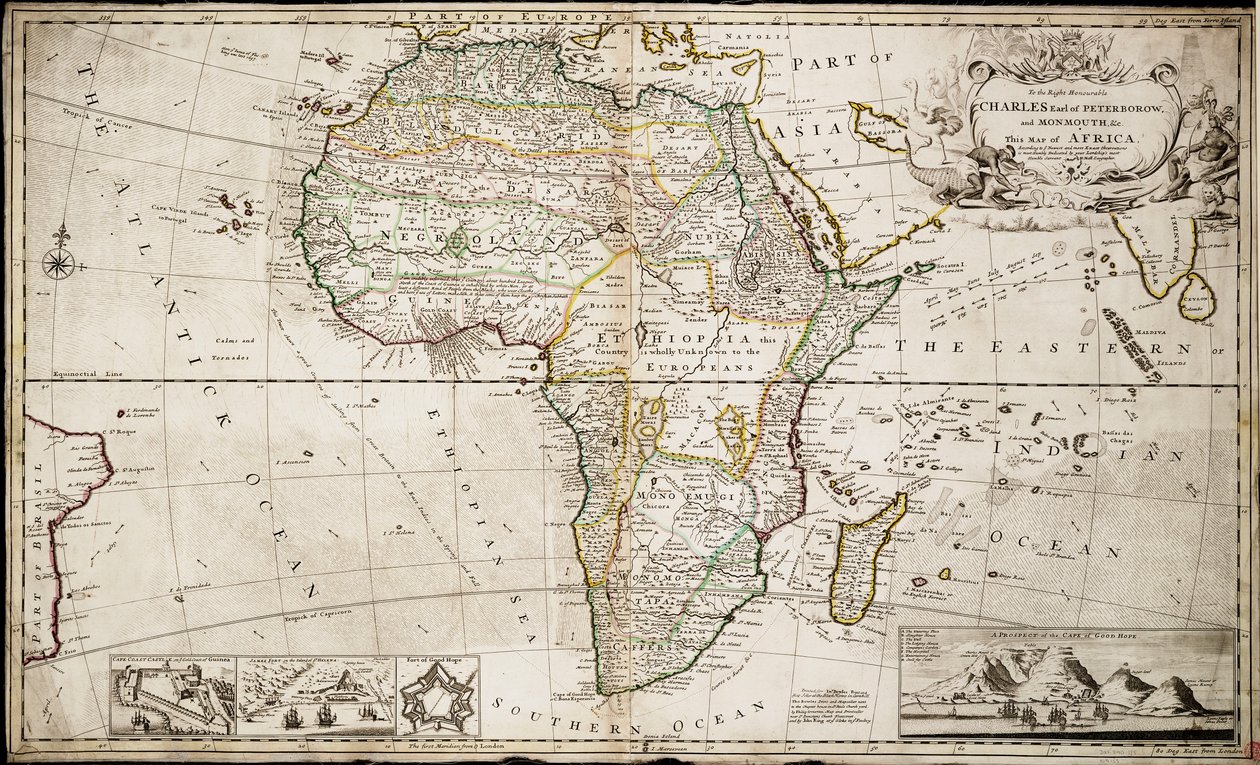 Afrika térképe, 1715 körül (színes metszet) alkotó: Hermann Moll