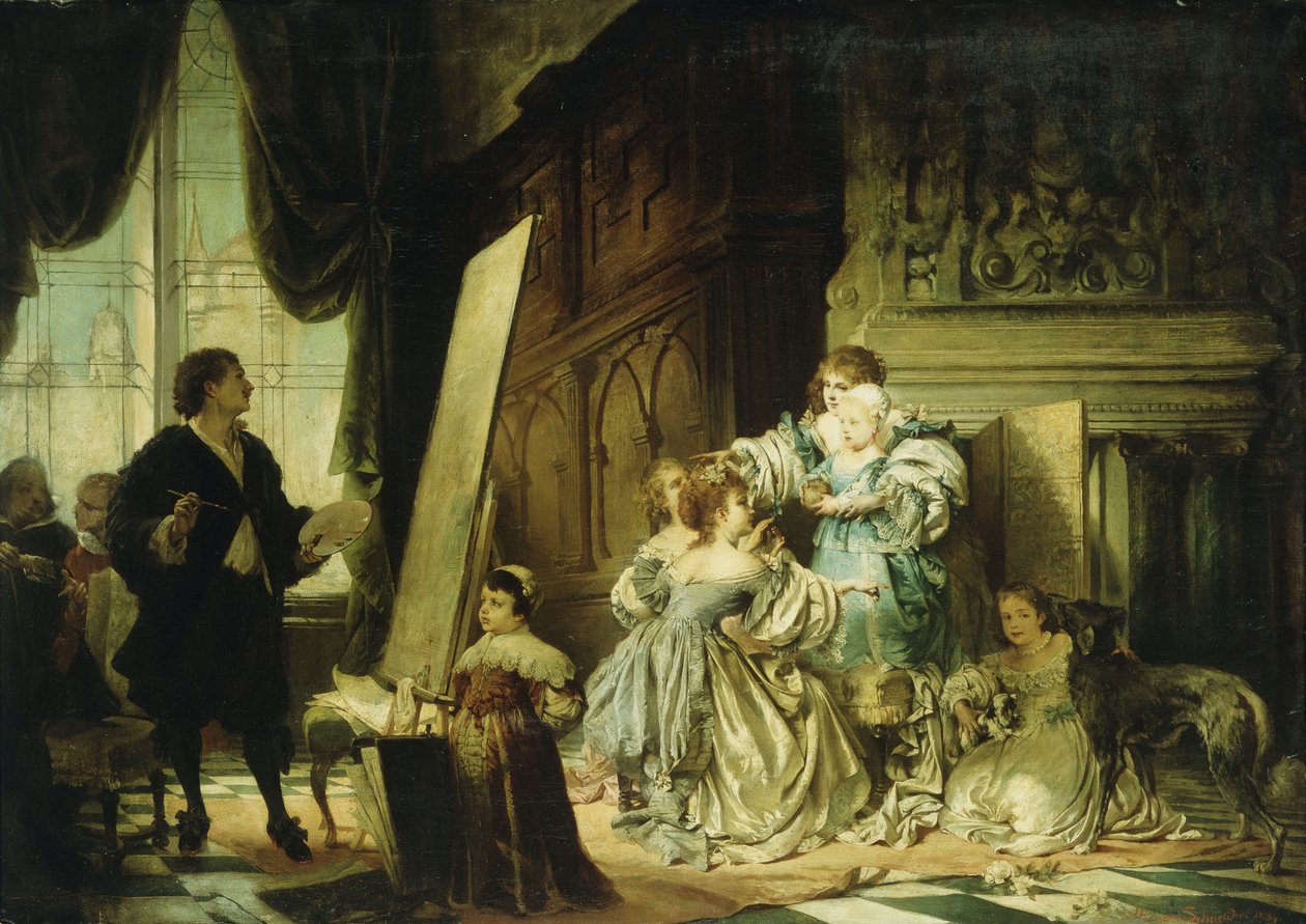 Van Dyck műtermében, amely Károly walesi hercegének, I. Károly fiának portréját festi, 1876 alkotó: Hermann Schneider