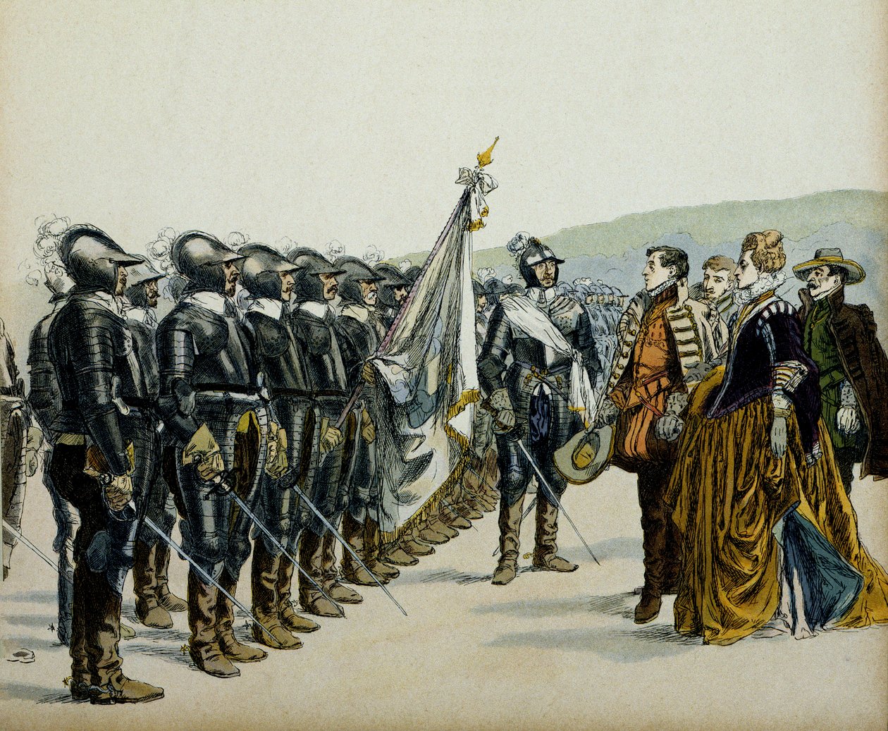 Albreti Joanna vagy III. Albreti Joan (1528-1572) és fia IV. Henrik (1553-1610) protestáns csapatai előtt. Hermann Vogel (1856-1918) illusztrációja a „" Henri IV"-ben alkotó: Hermann Vogel