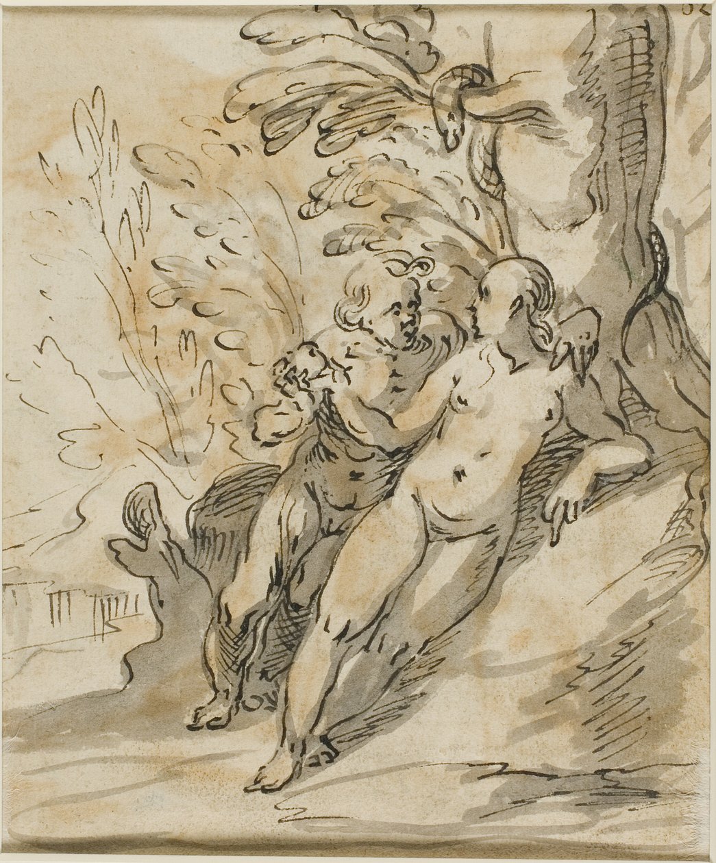 Ádám és Éva egy fa alatt (recto); Két férfi vitában (fordítva) alkotó: Hermann Weyer