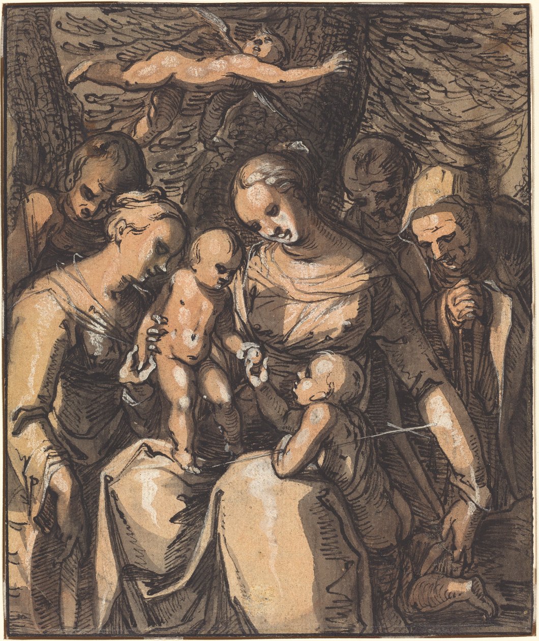 A Szent Család szentekkel [recto] alkotó: Hermann Weyer