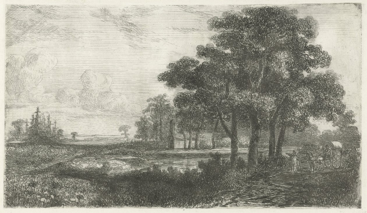 Erdős táj fedett kocsival alkotó: Hermanus Jan Hendrik van Rijkelijkhuysen