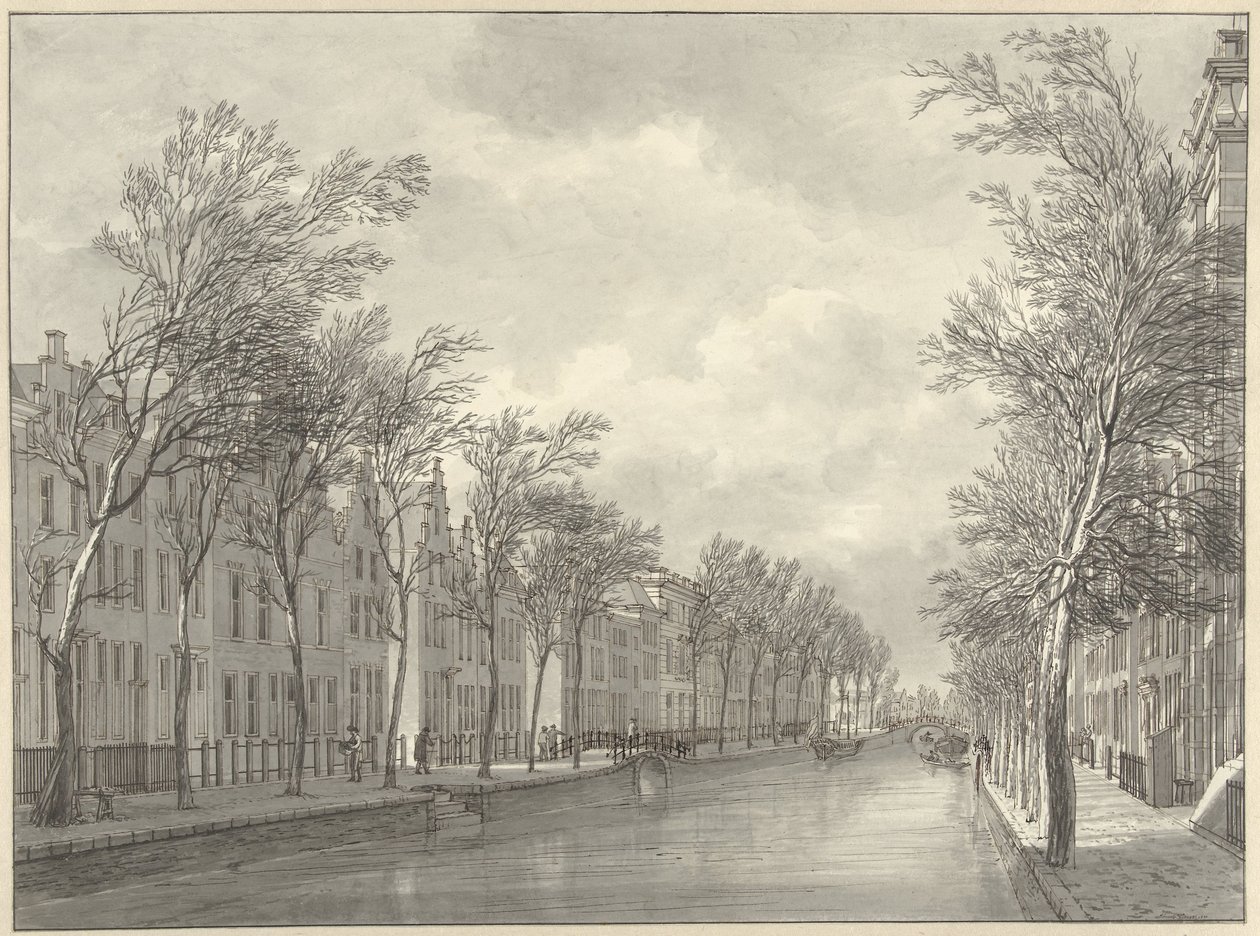 Kilátás a leideni Rapenburgra a Groenebrugról, 1807 alkotó: Hermanus Numan (signed by artist)