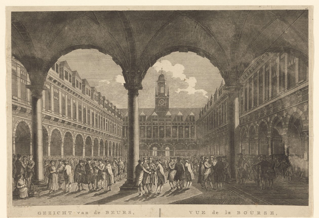 Kilátás a Beurs van Hendrick de Keyser udvarára Kilátás a tőzsdére, Amszterdamban / Vue de la Bourse, à Amsterdam (cím a tárgyon) alkotó: Hermanus Petrus Schouten (possibly)