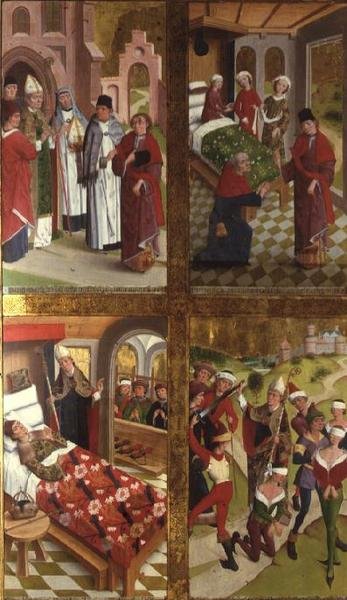 Jelenetek Szent Miklós életéből a Szent Miklós-templom egykori főoltárának bal külső szárnyának belső részéből alkotó: Hermen Rode